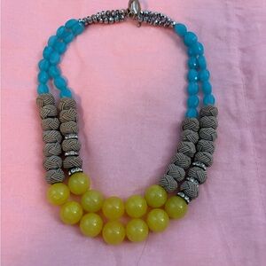 Anthropologie Vibrant Yellow and Blue Beaded Necklace